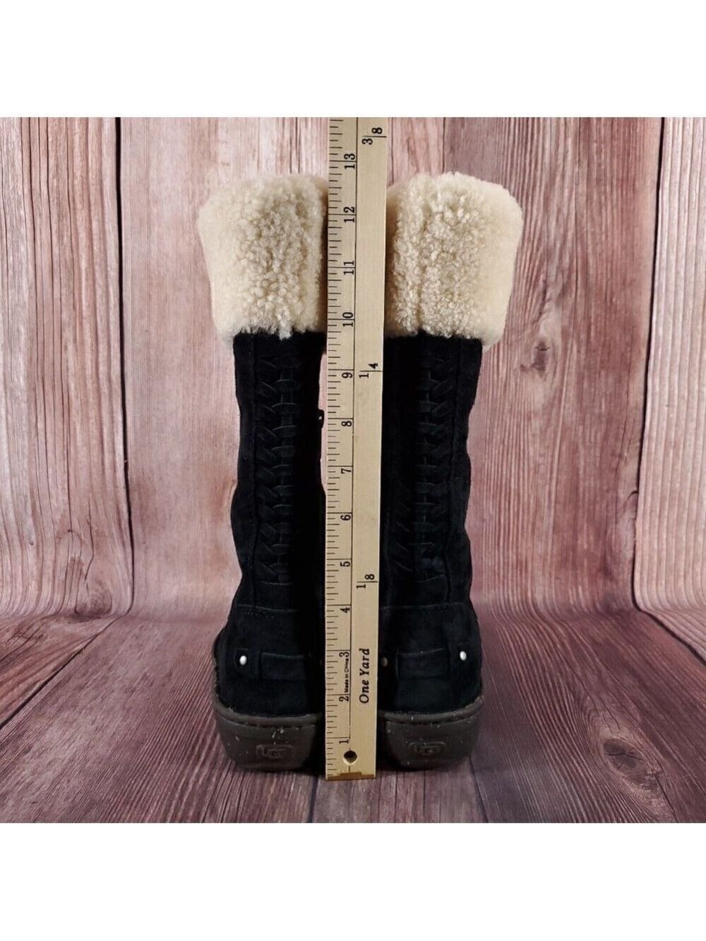 Ugg Karyn Womens Sz 7 Black Suede Leather Mid Calf Cuff Shearling Boots 1005449 - Picture 13 of 16